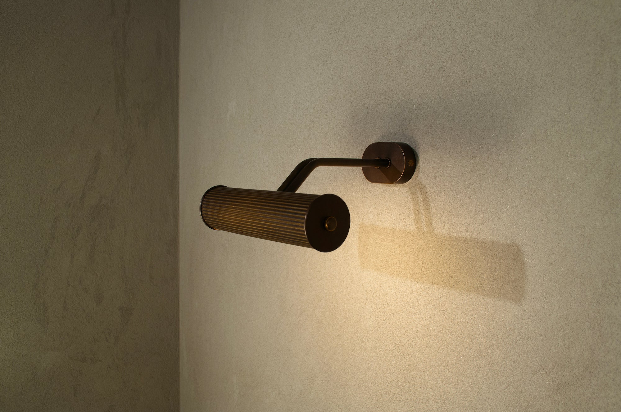 Handcrafted picture light by Transmitt. Aged brass. Mid-Century Inspired. Made in Australia.