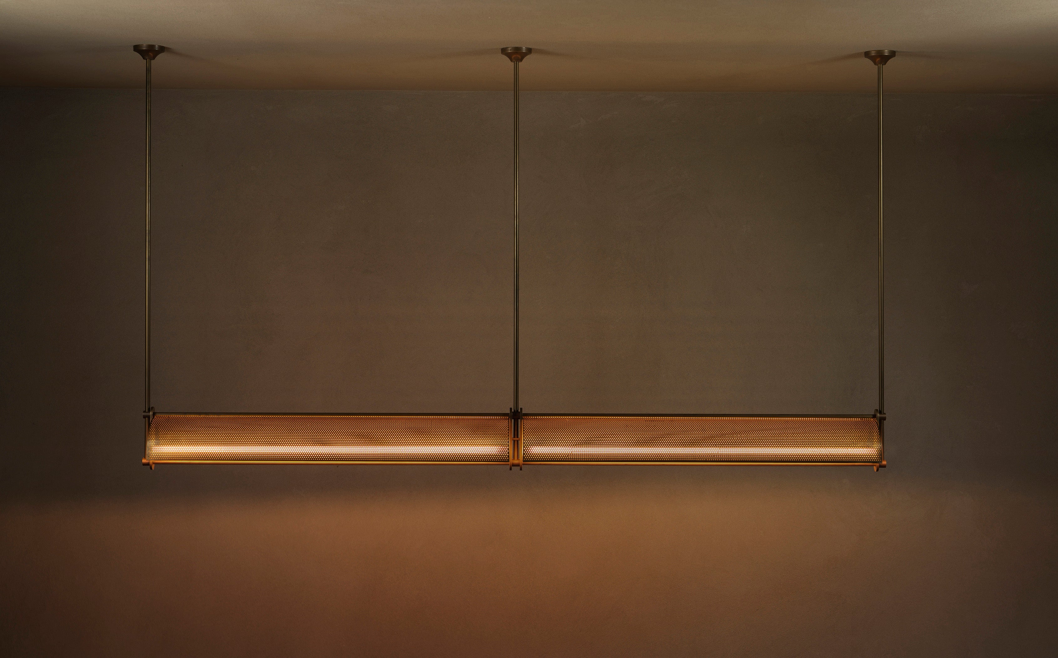 Handcrafted Brass Linear Pendant by Transmitt. Made in Australia.